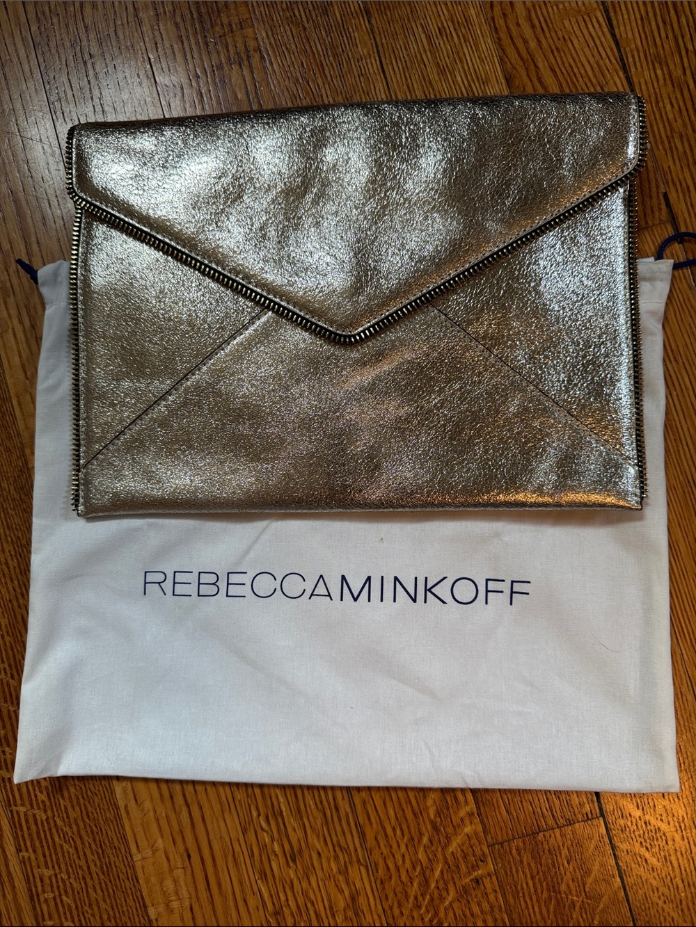 Rebecca Minkoff Gold with black Zip-Trim Envelope Clutch